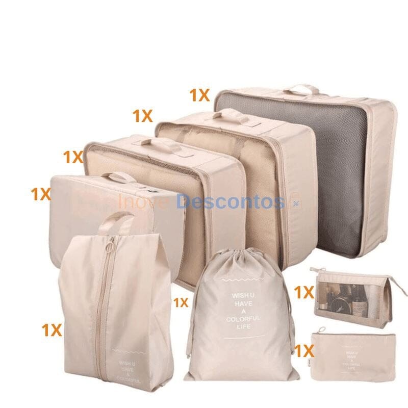 Kit de Sacs Organisateurs Imperméables – 8 Pièces Joias & Acessórios (Bolsa 2) Mascato Shop Achetez 5 Recevez 8 Beige